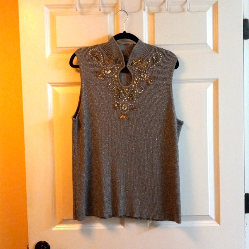 Objects D'art Silver Sleeveless Knit Top Size 3X